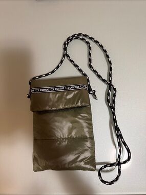 caraa Olive Green Puffer Crossbody Phone Pouch with Black Rope Strap